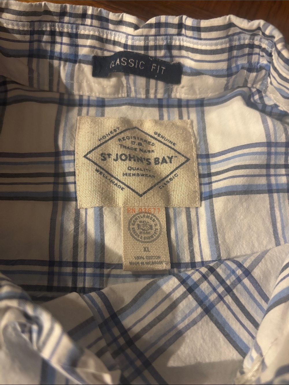 St. John's Bay White and Blue Plaid Cotton Button-Down Shirt - Picture 5 of 5